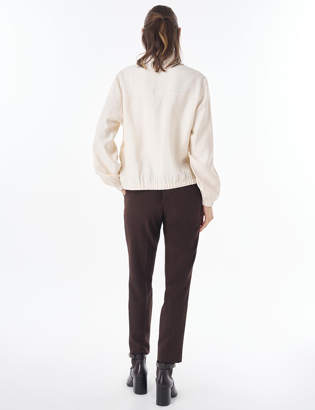 Stand Collar Rayon Blouse Cream