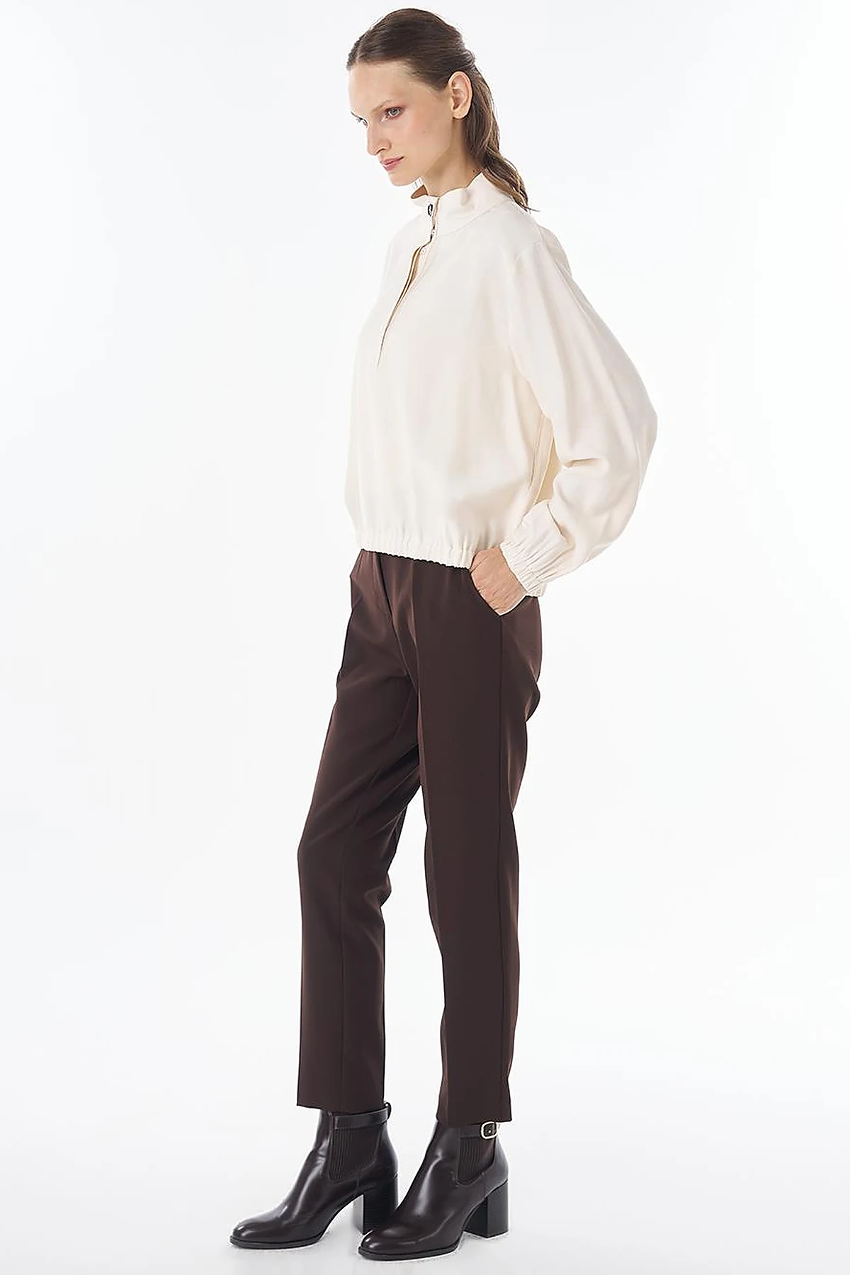 Stand Collar Rayon Blouse Cream