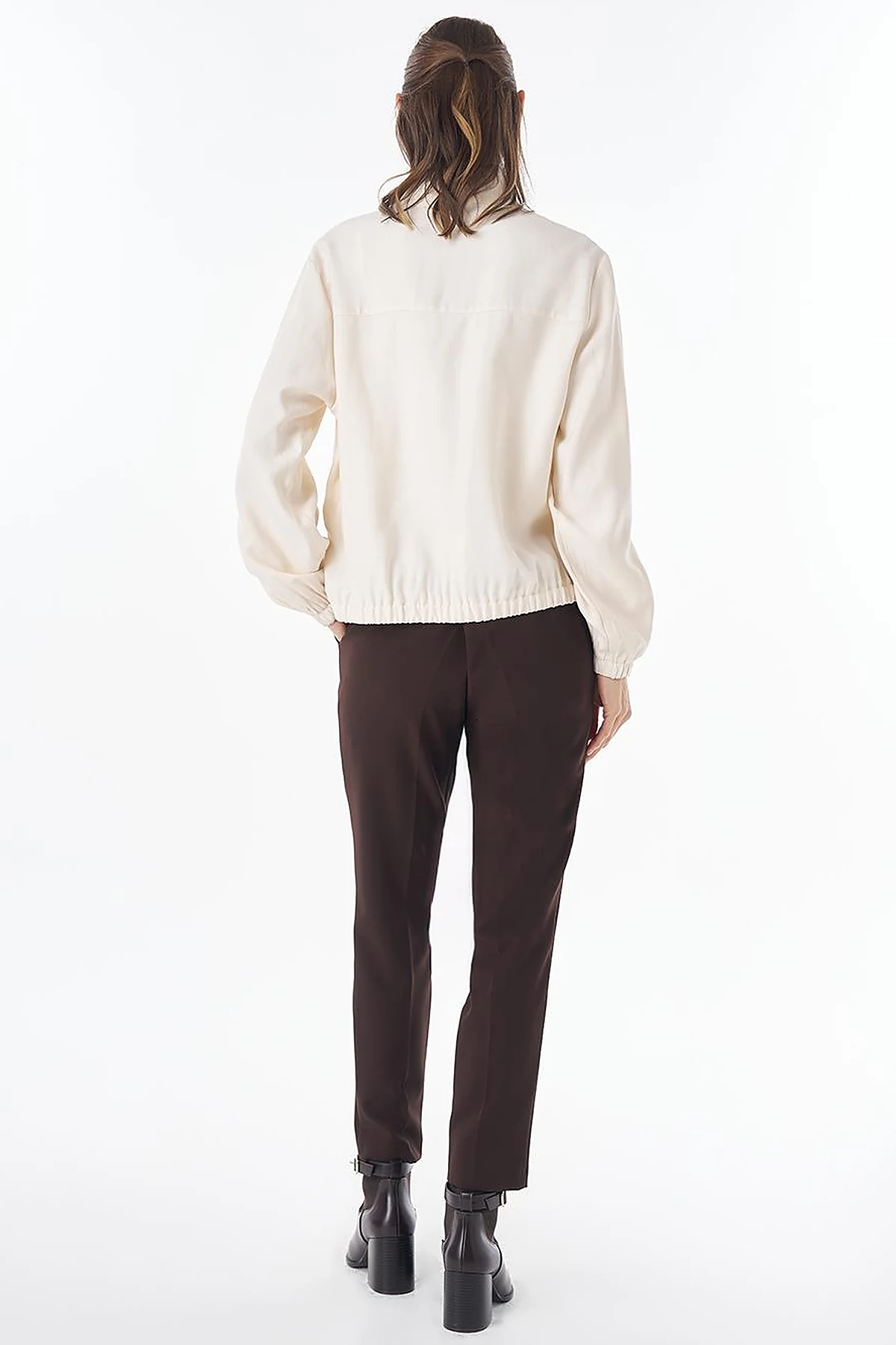 Stand Collar Rayon Blouse Cream
