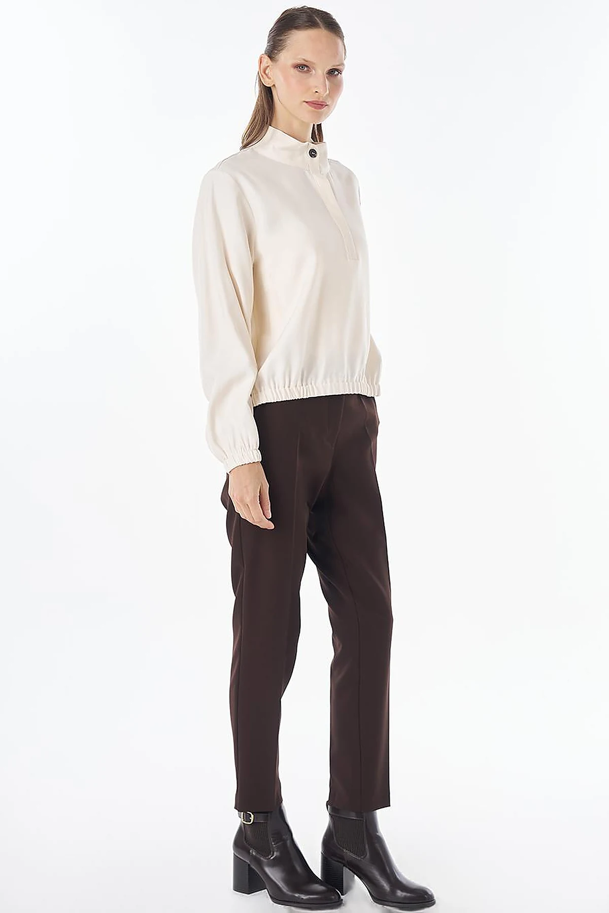 Stand Collar Rayon Blouse Cream