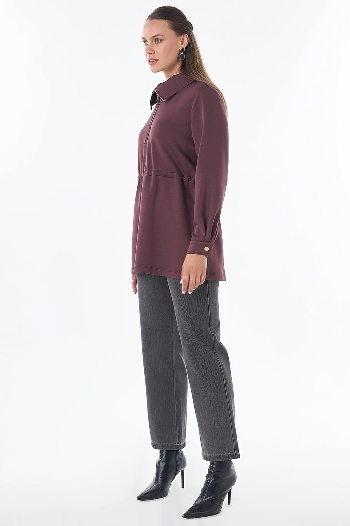 Stand Collar Rayon Sweatshirt Burgundy