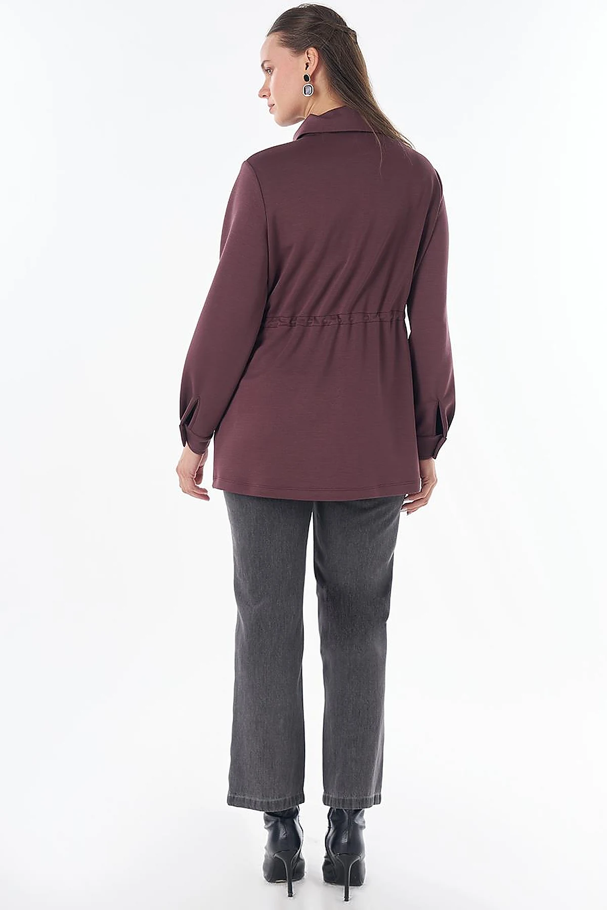 Stand Collar Rayon Sweatshirt Burgundy