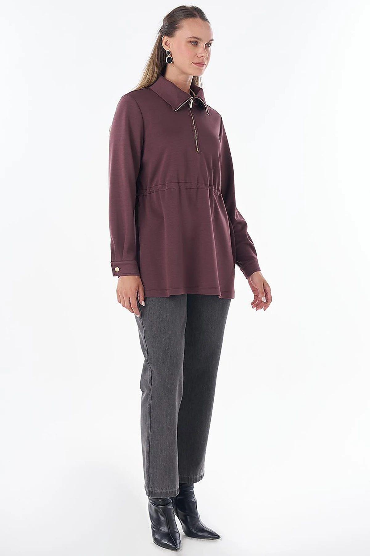 Stand Collar Rayon Sweatshirt Burgundy