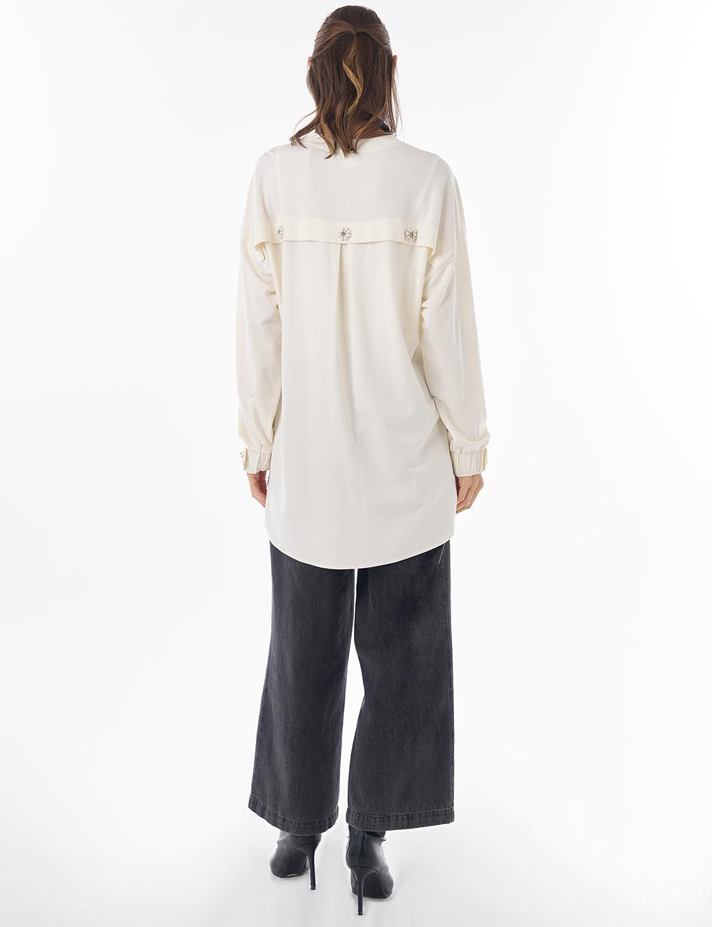 İşleme Detaylı Rayon Sweatshirt Ekru 