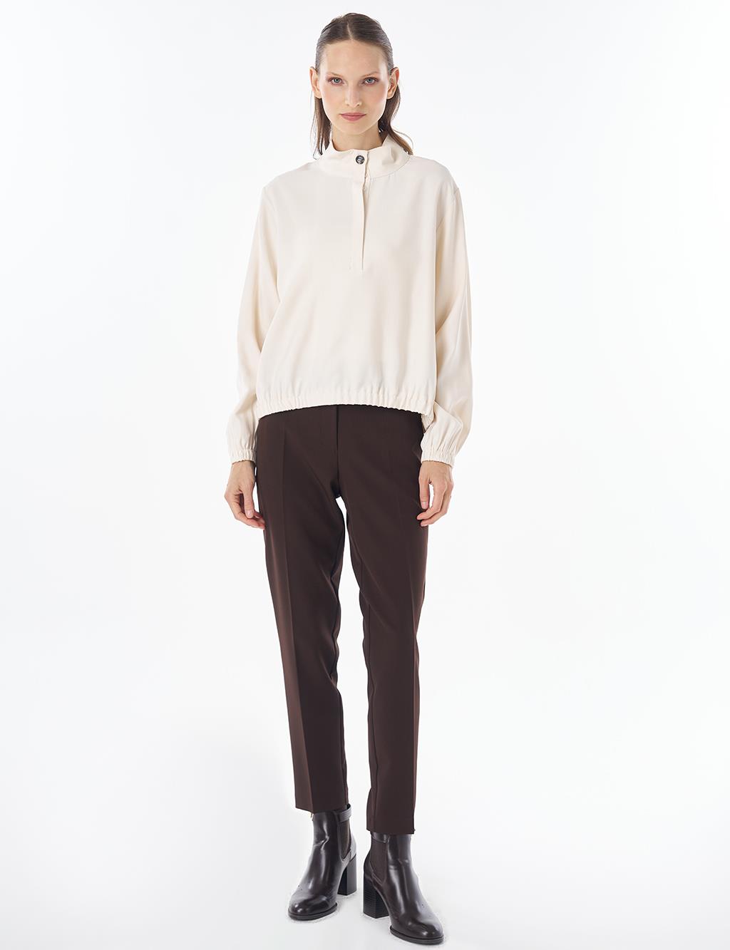 Stand Collar Rayon Blouse Cream