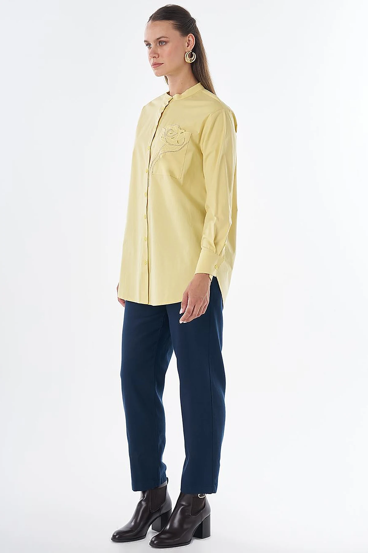 Band Collar Cotton Tunic Lemon