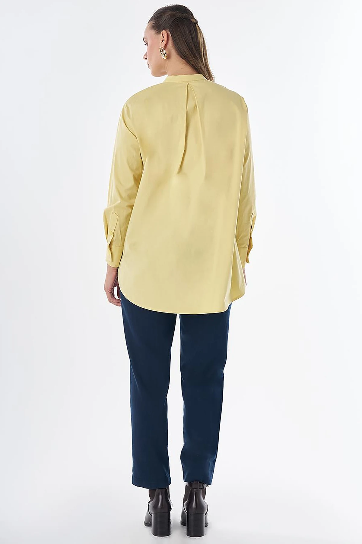Band Collar Cotton Tunic Lemon