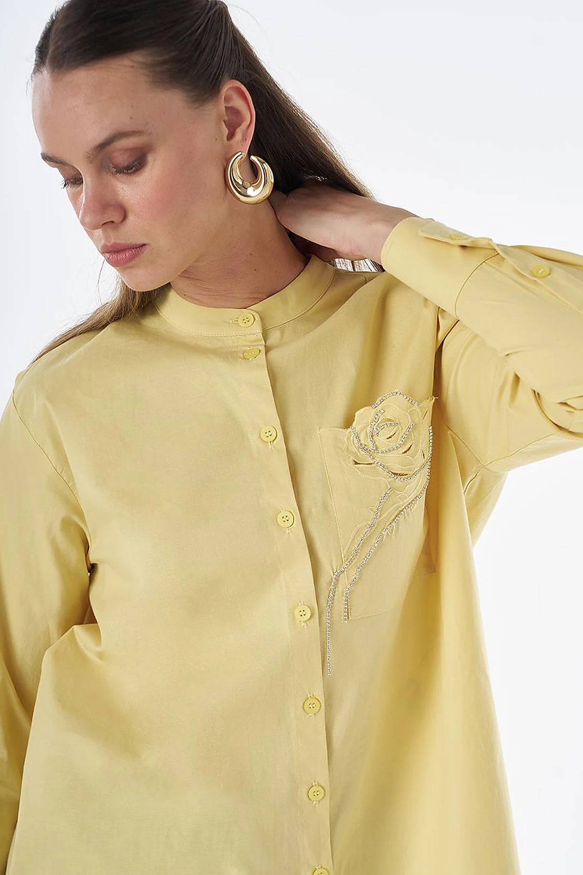 Band Collar Cotton Tunic Lemon