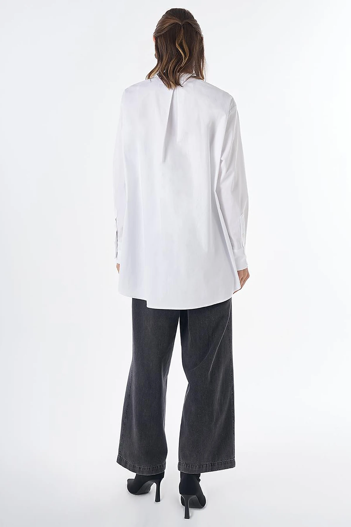 Band Collar Cotton Tunic Optical White