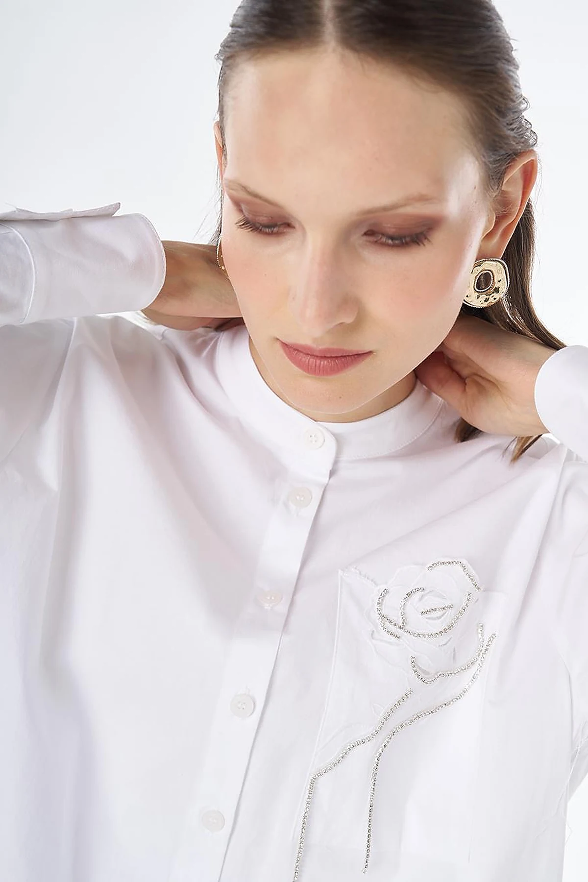Band Collar Cotton Tunic Optical White