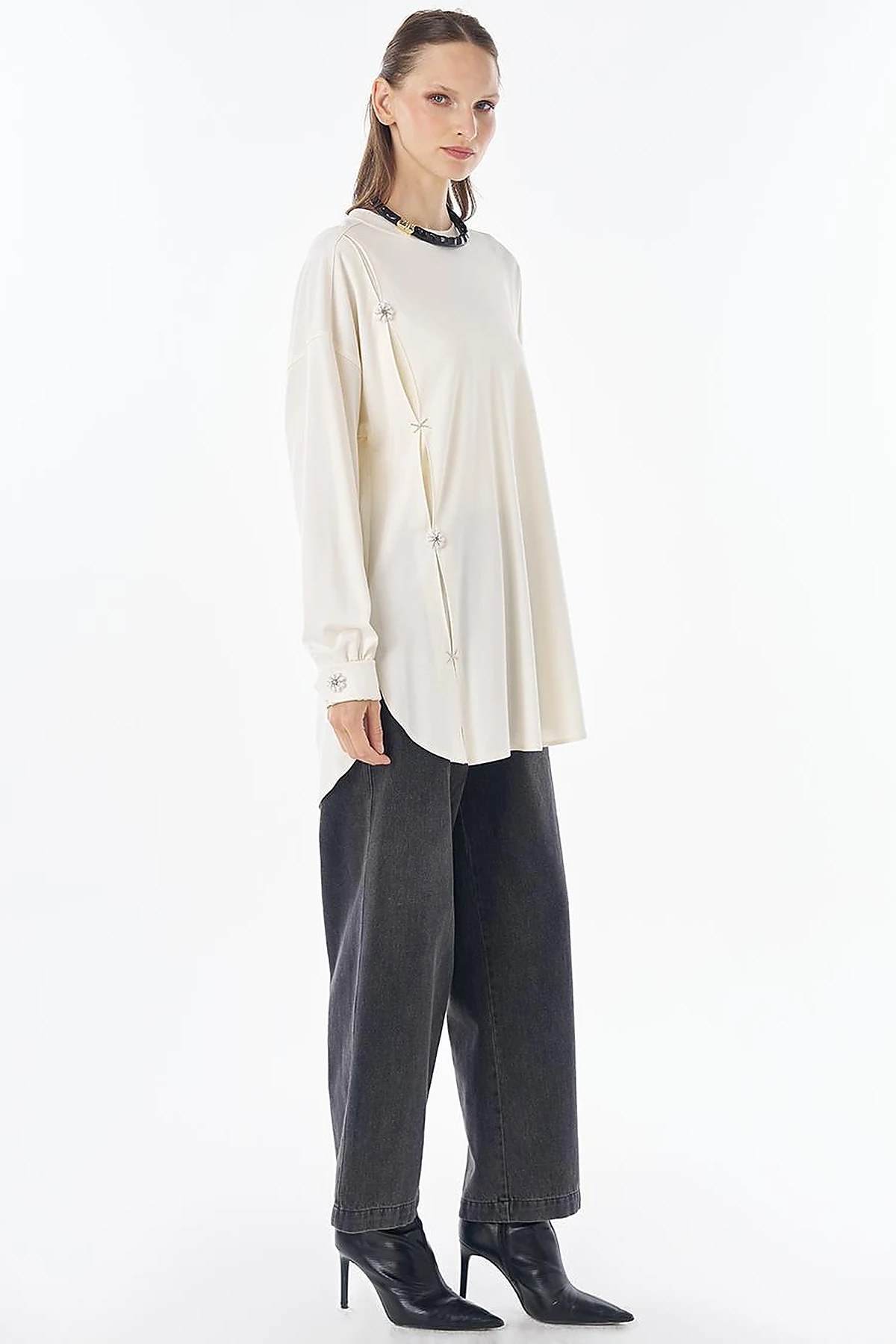 Embroidered Rayon Sweatshirt Ecru