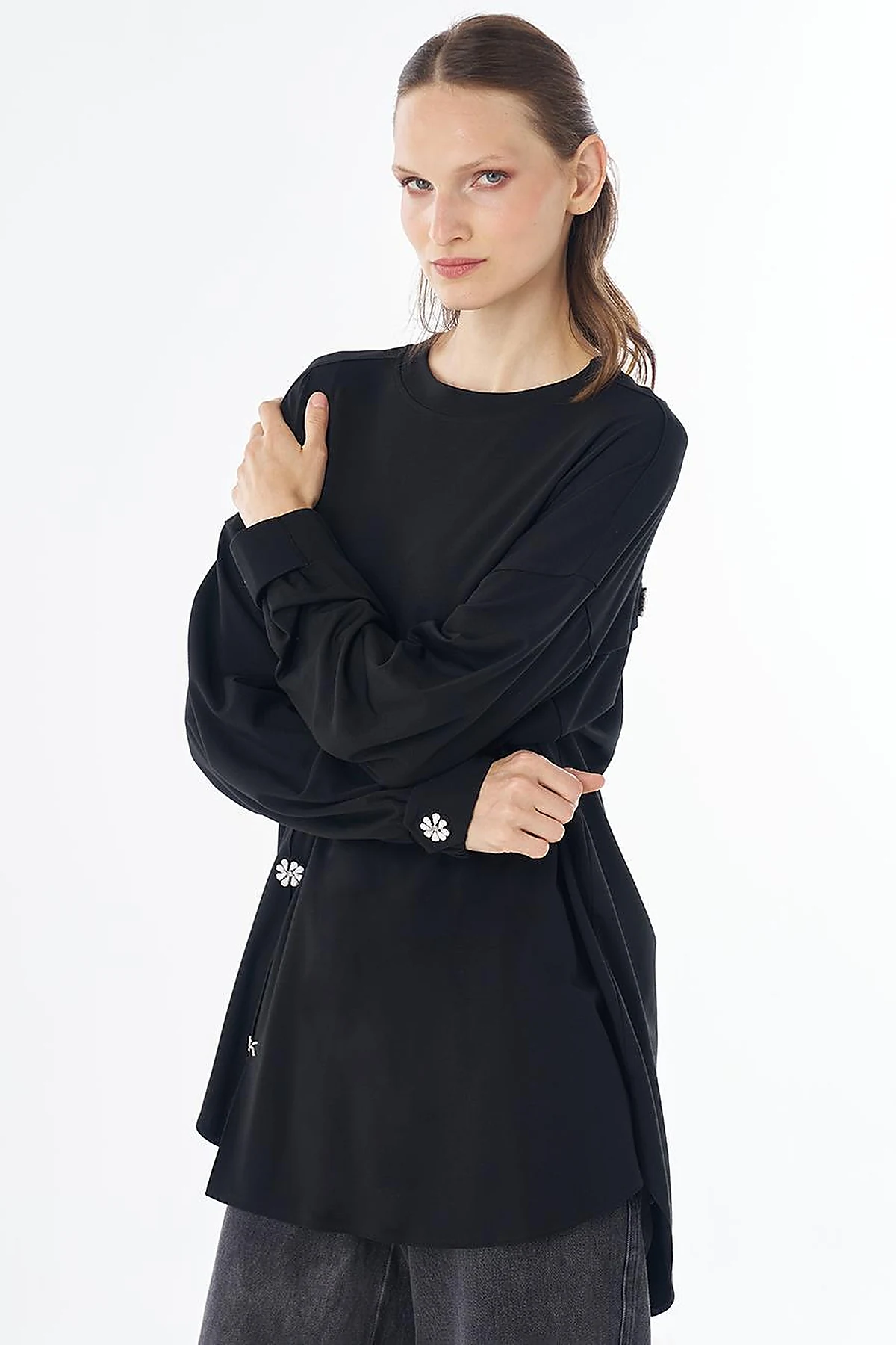 Embroidered Rayon Sweatshirt Black