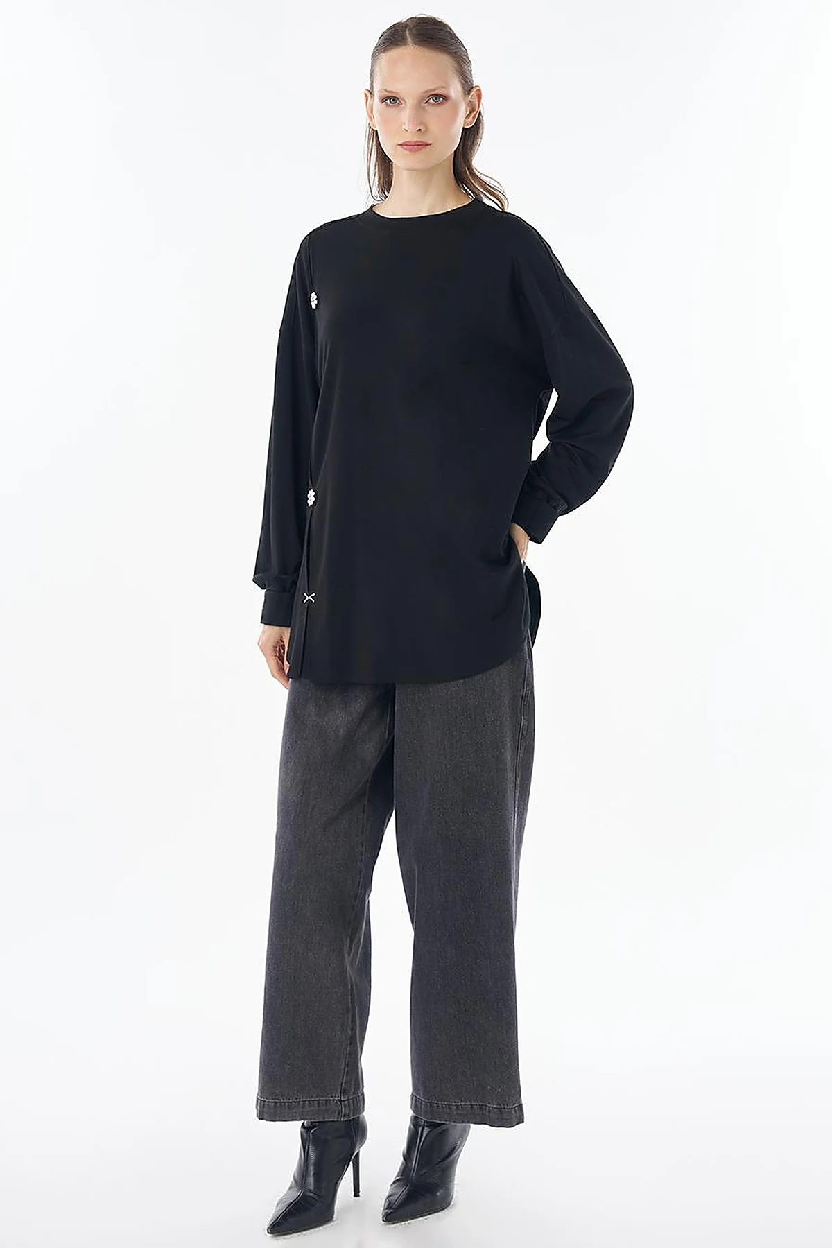 Embroidered Rayon Sweatshirt Black