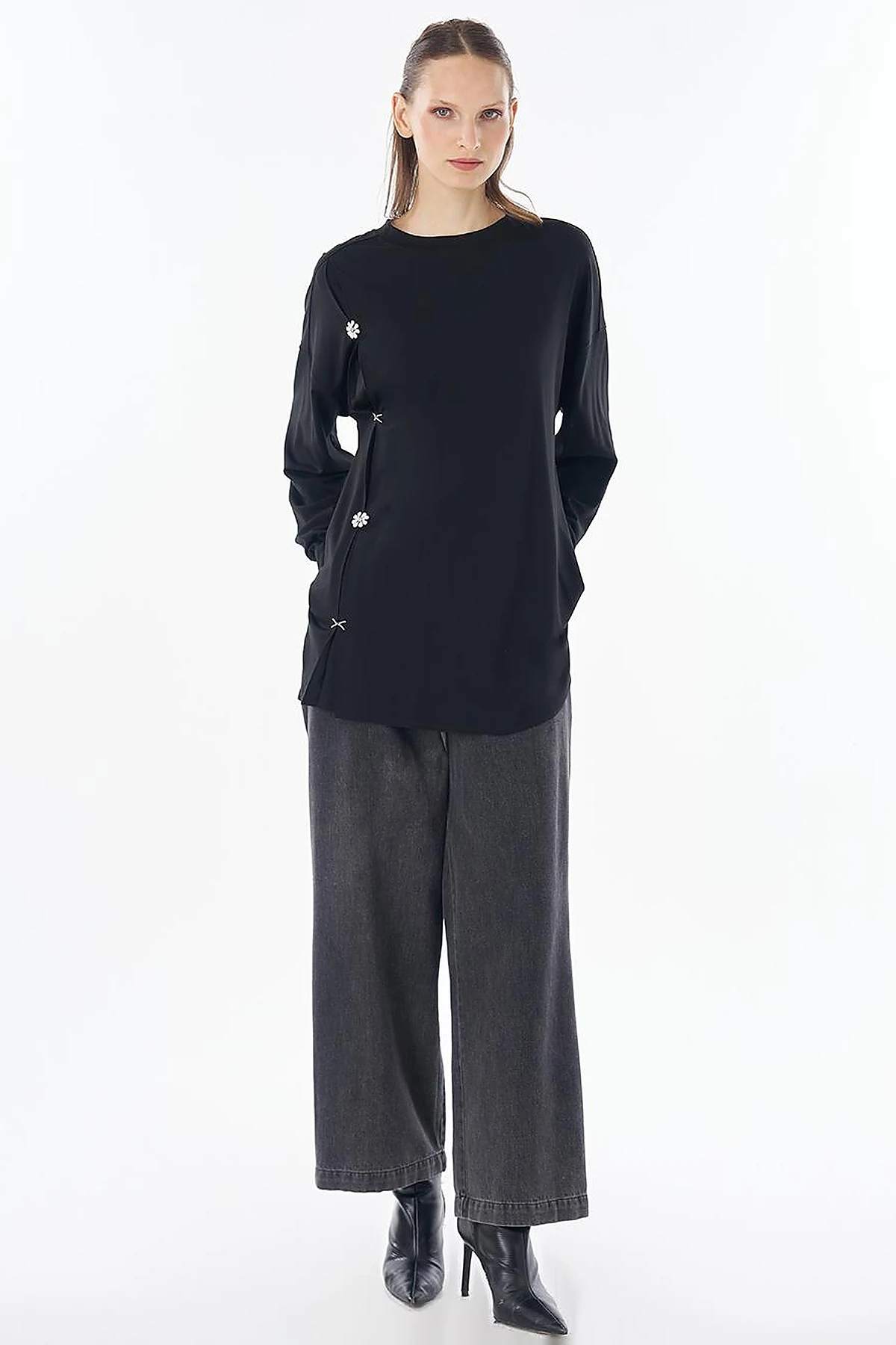 Embroidered Rayon Sweatshirt Black