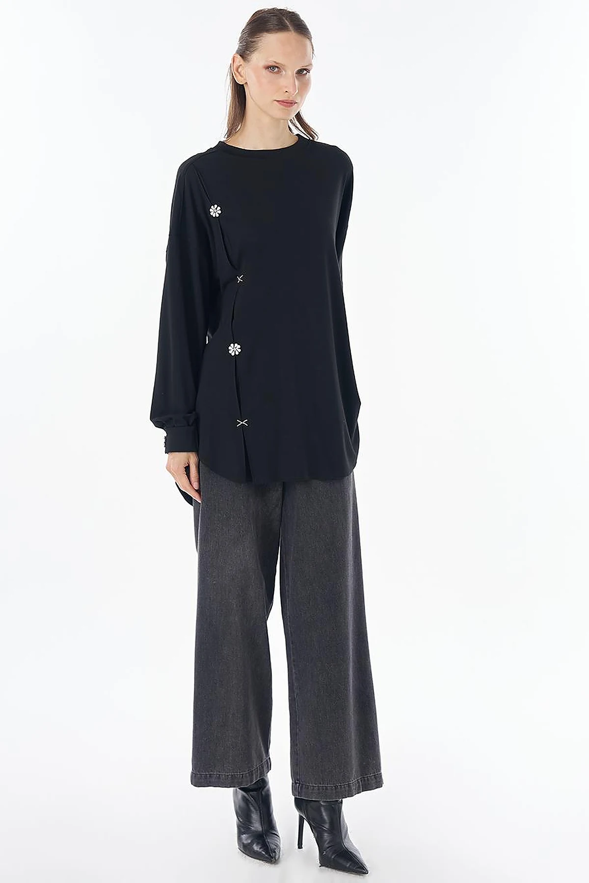 Embroidered Rayon Sweatshirt Black
