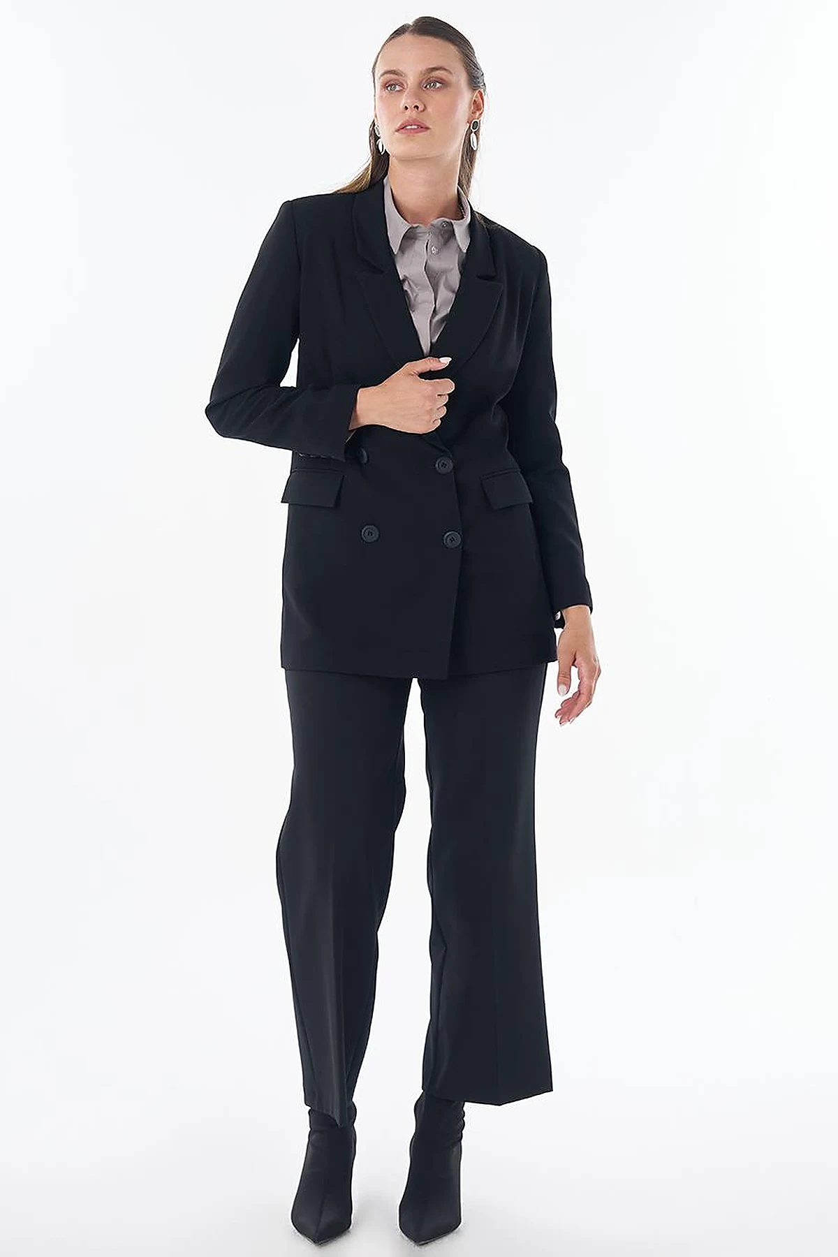 Cover Pocket Crepe Blazer Jacket Black