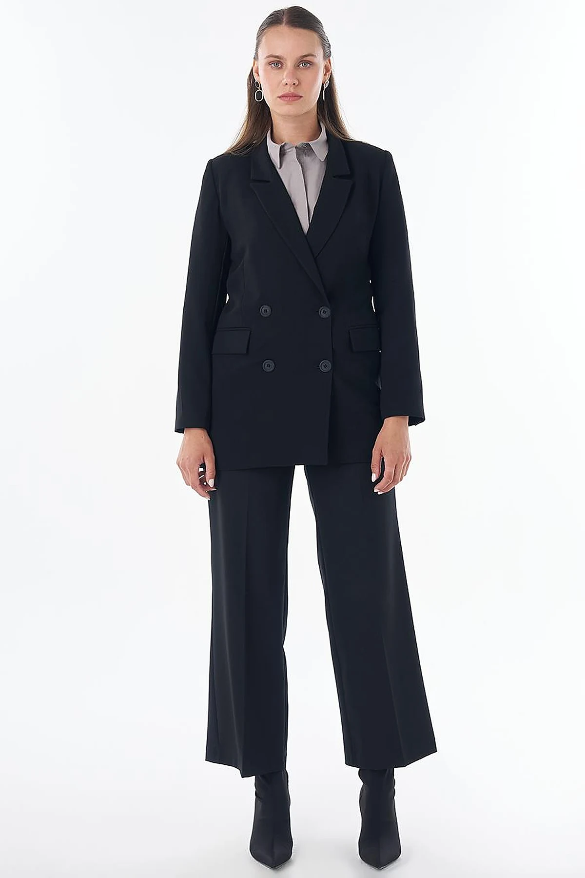 Cover Pocket Crepe Blazer Jacket Black