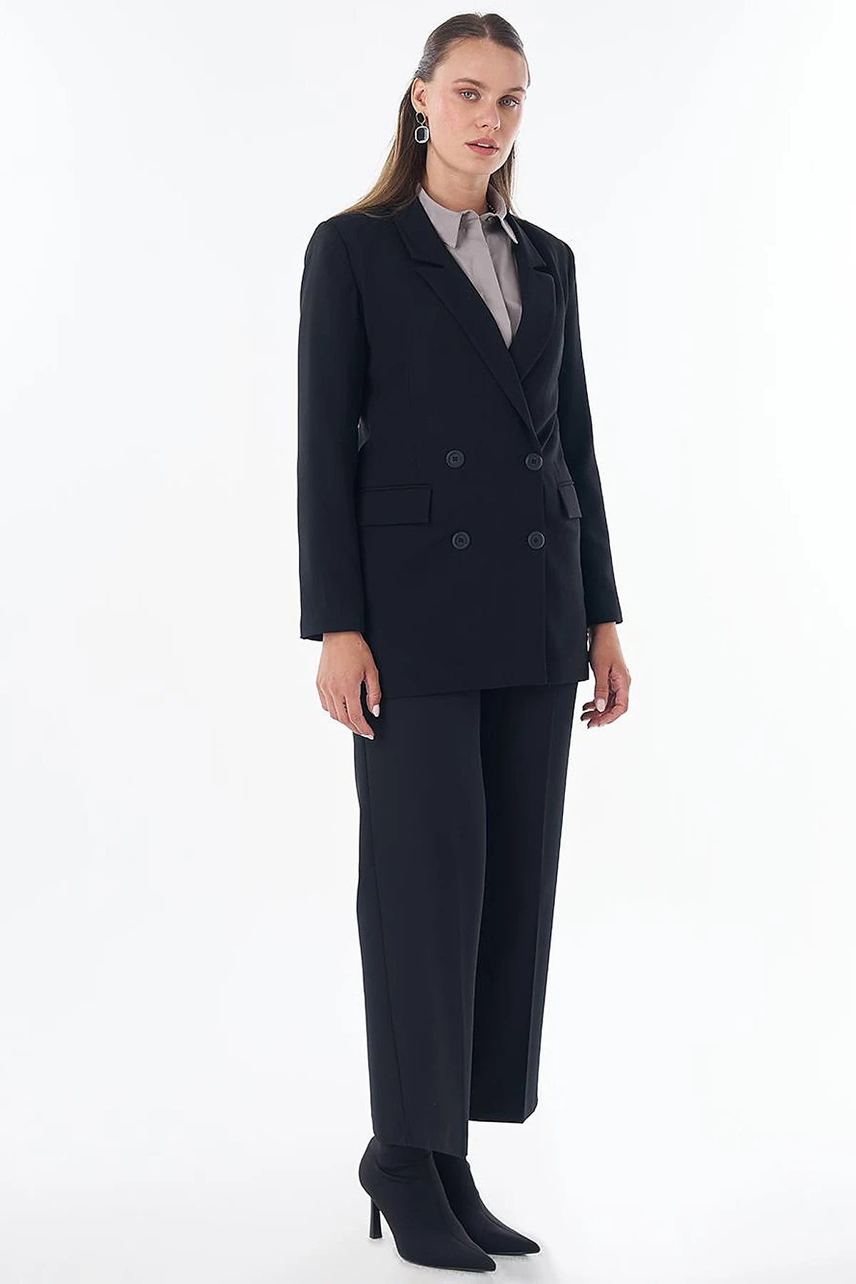 Cover Pocket Crepe Blazer Jacket Black