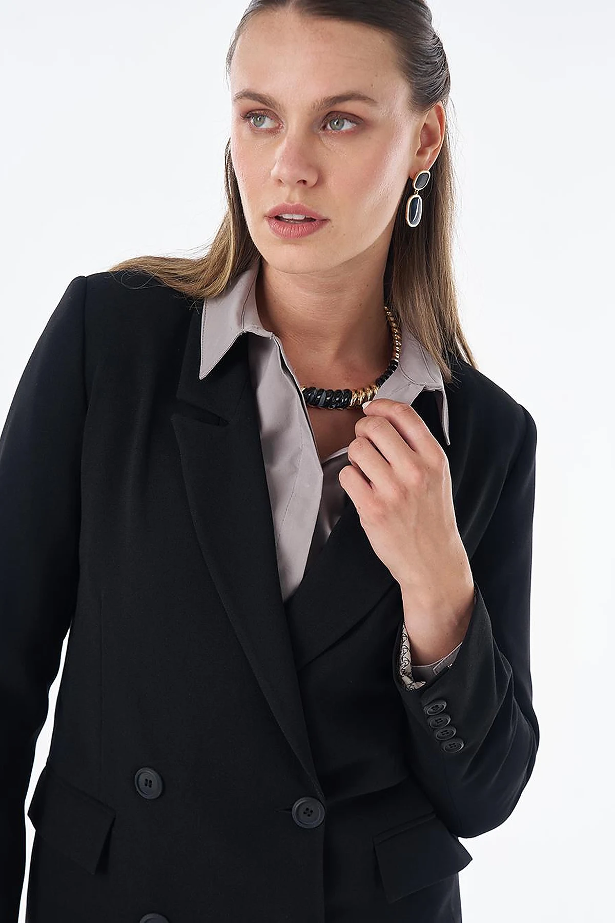 Cover Pocket Crepe Blazer Jacket Black