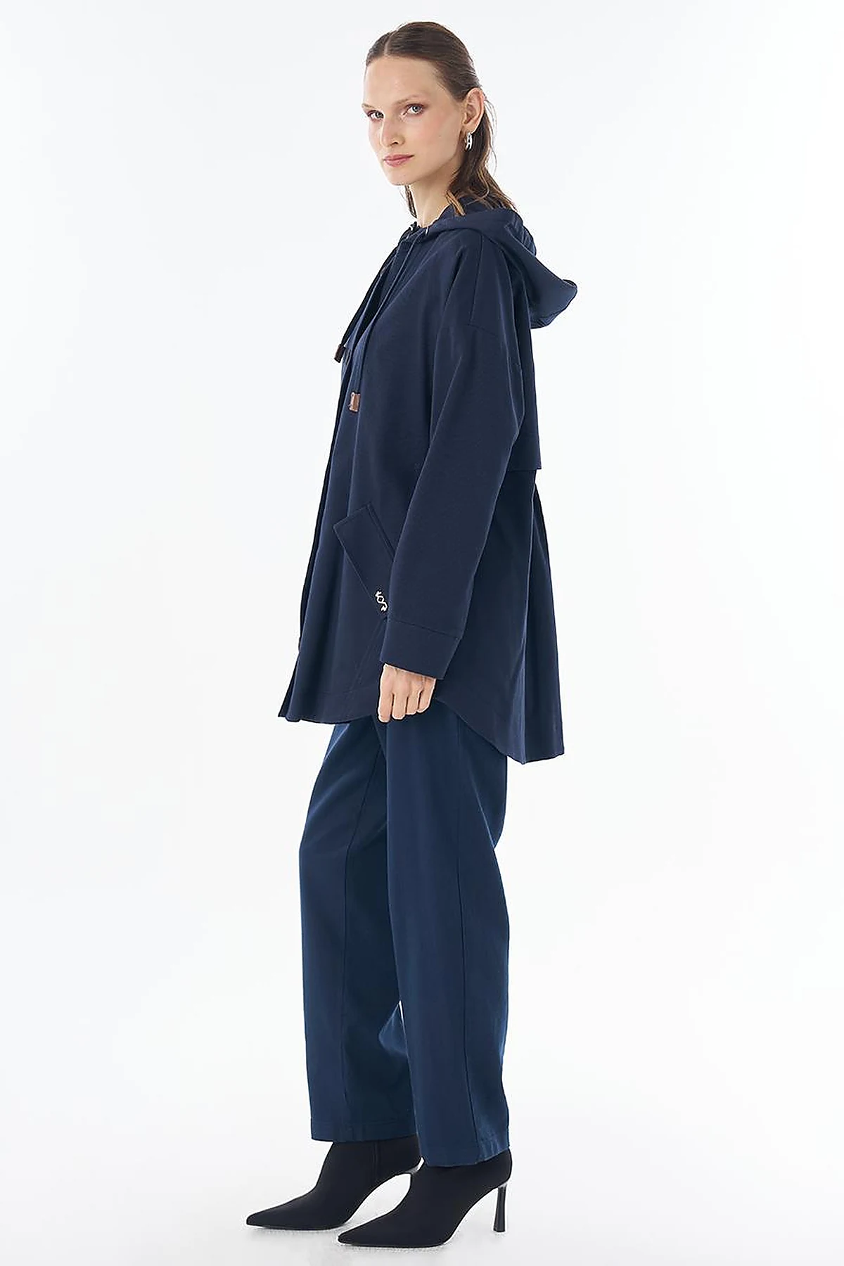 Hooded Cropped Trench Coat Dark Navy