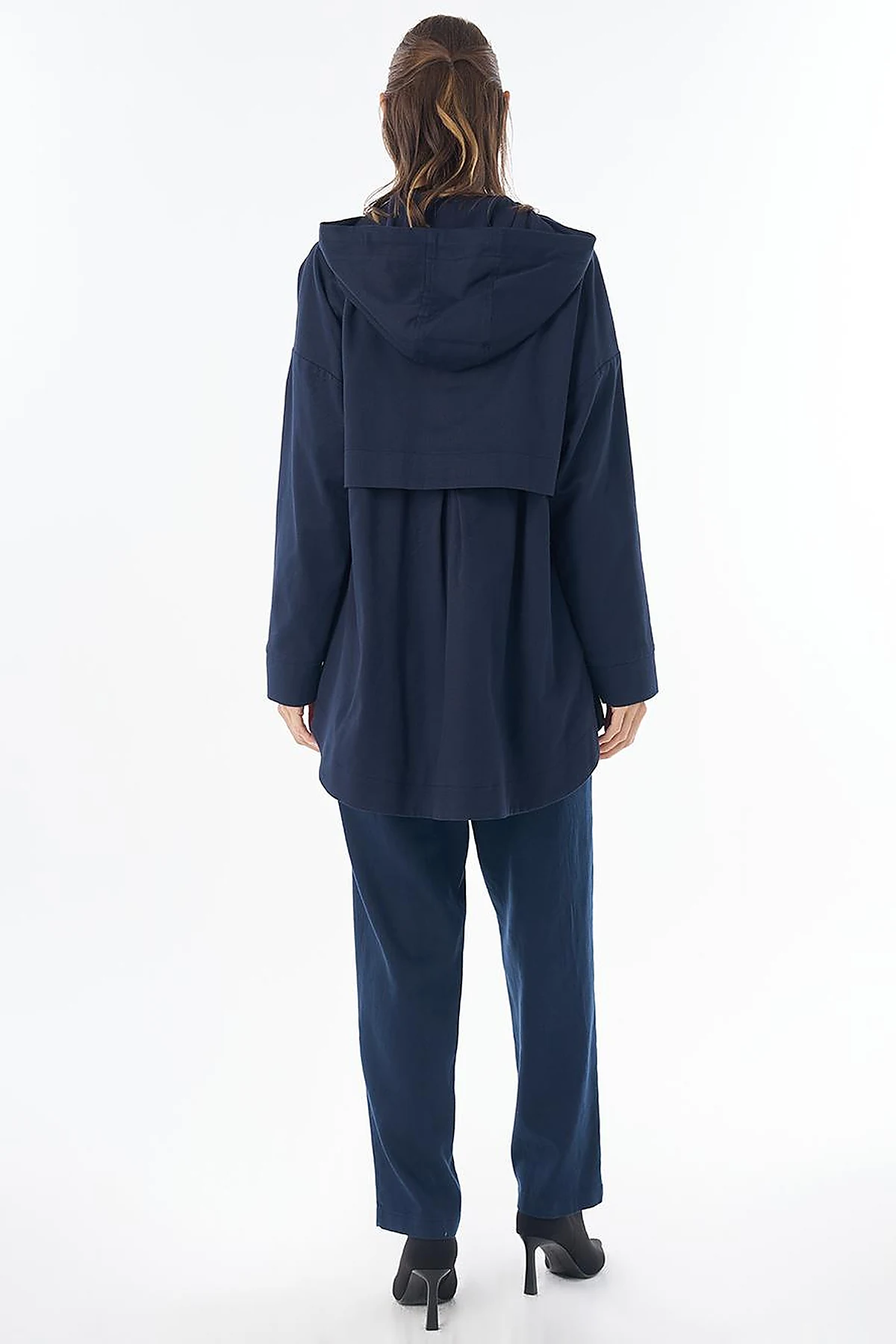 Hooded Cropped Trench Coat Dark Navy