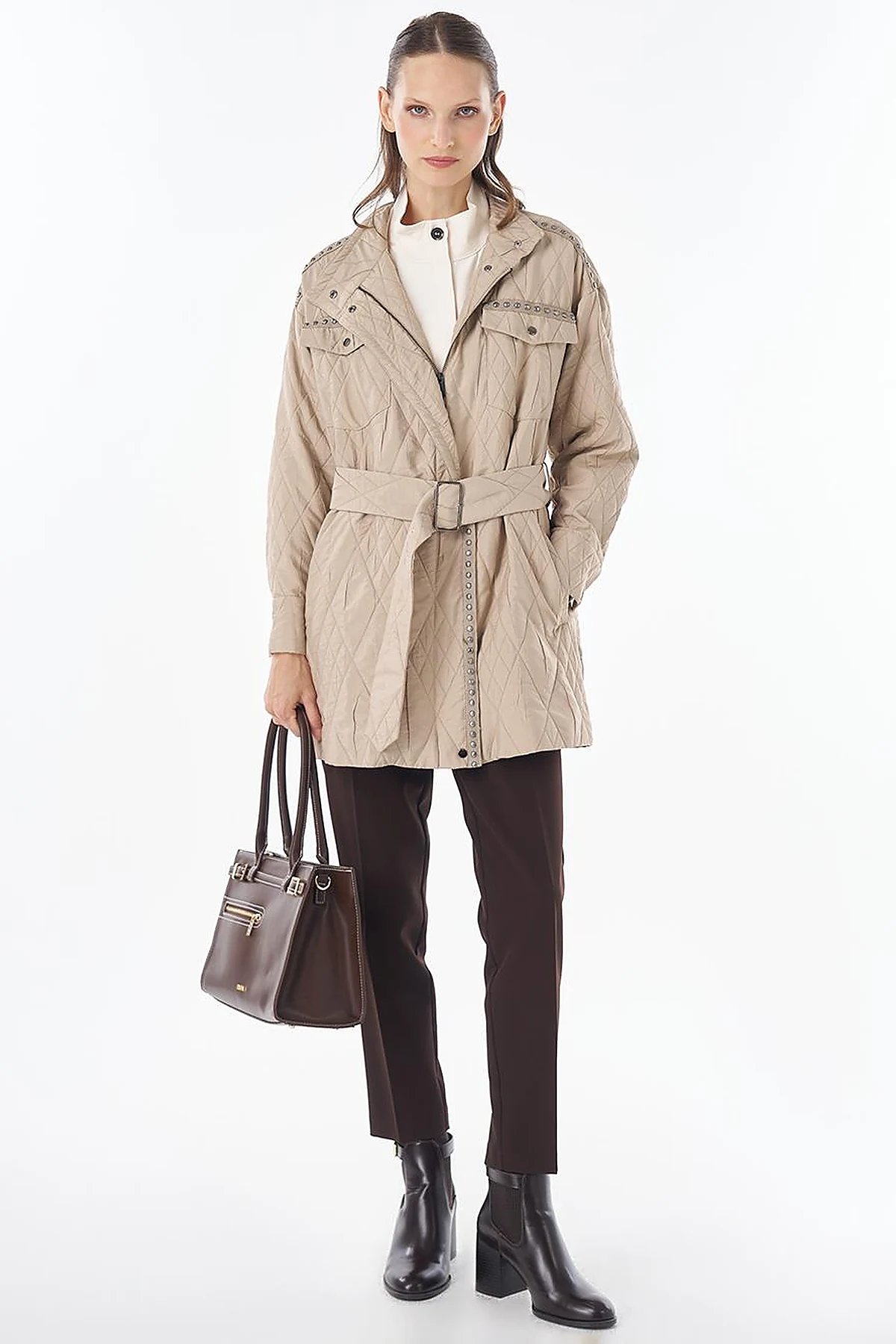 Croc-Embossed Quilted Jacket Mink