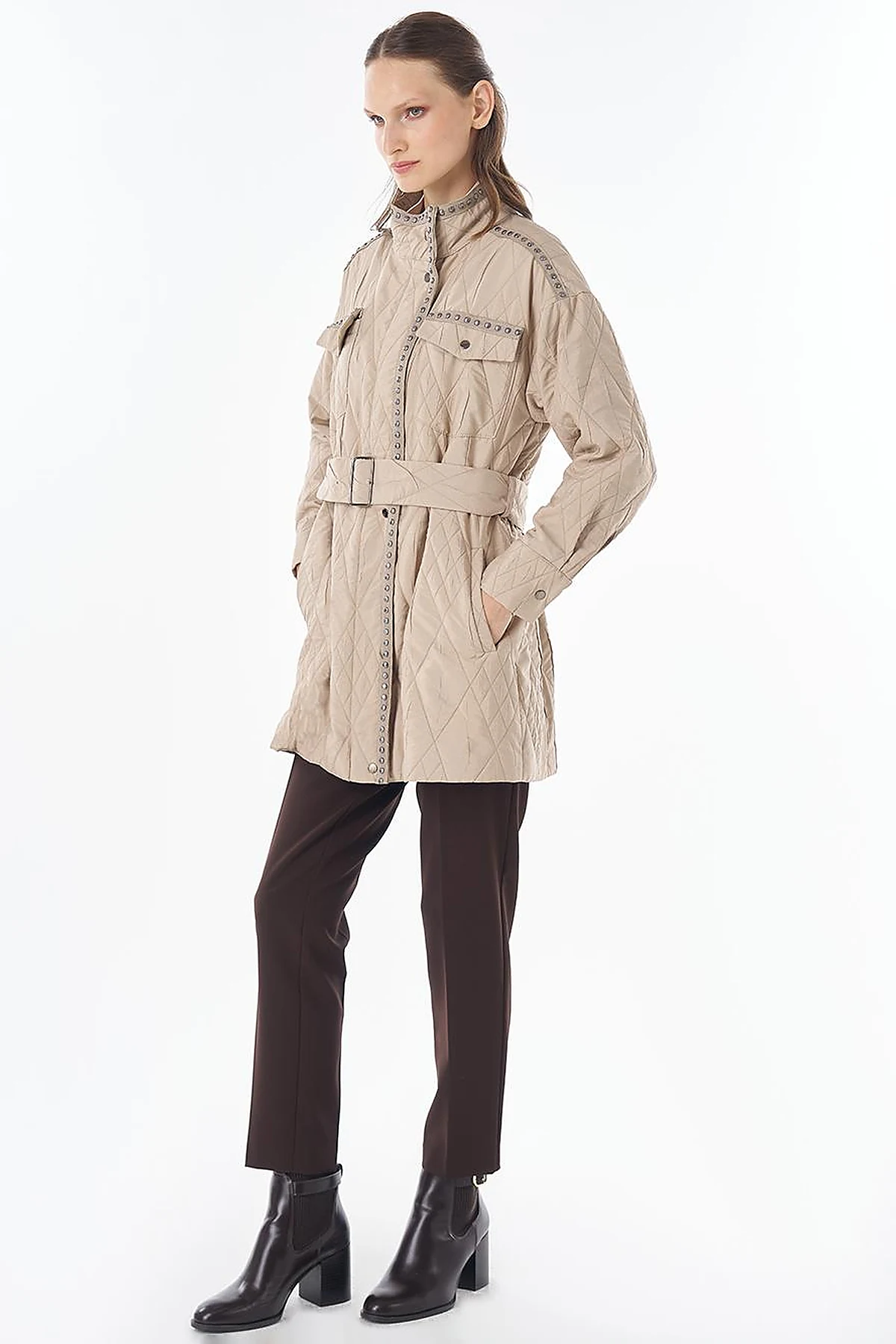 Croc-Embossed Quilted Jacket Mink