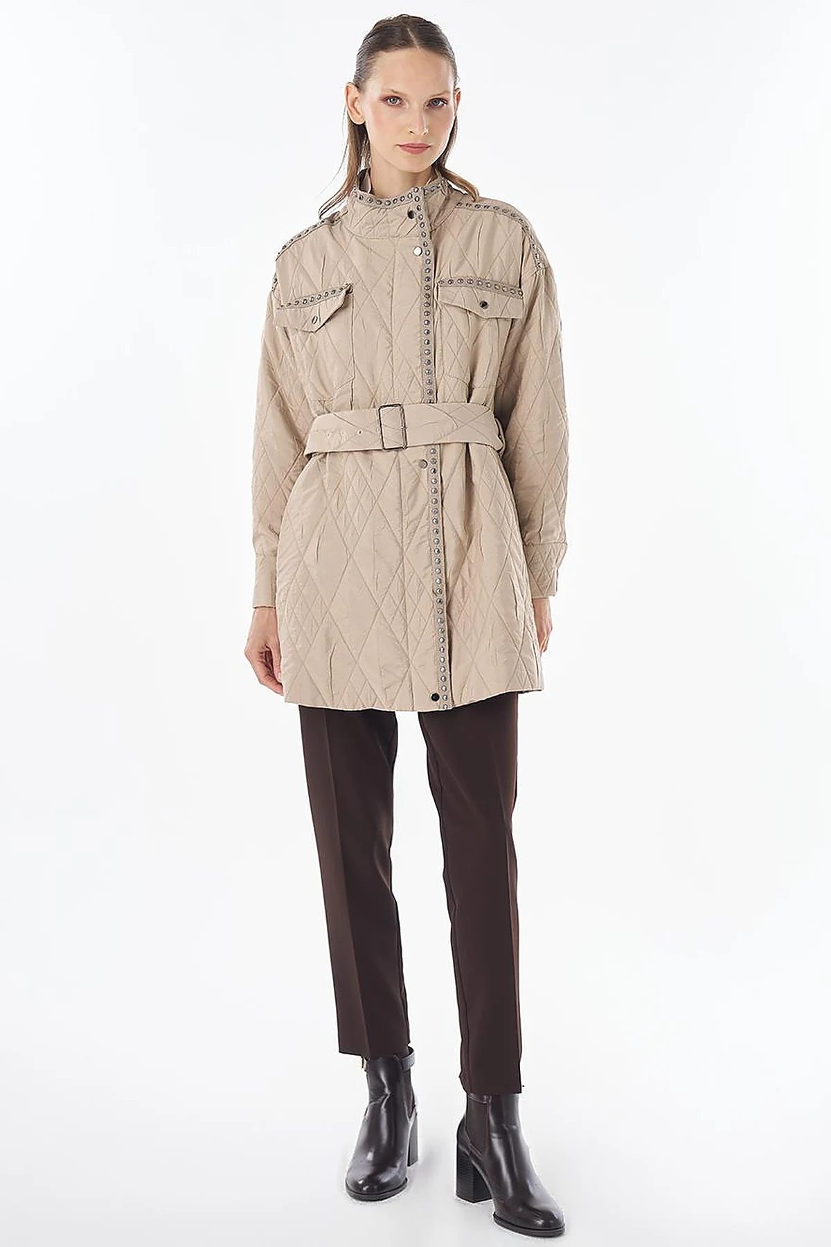 Croc-Embossed Quilted Jacket Mink