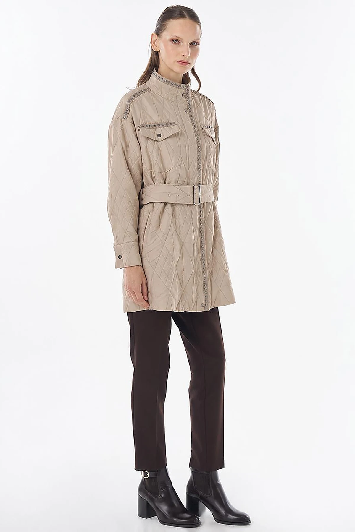 Croc-Embossed Quilted Jacket Mink