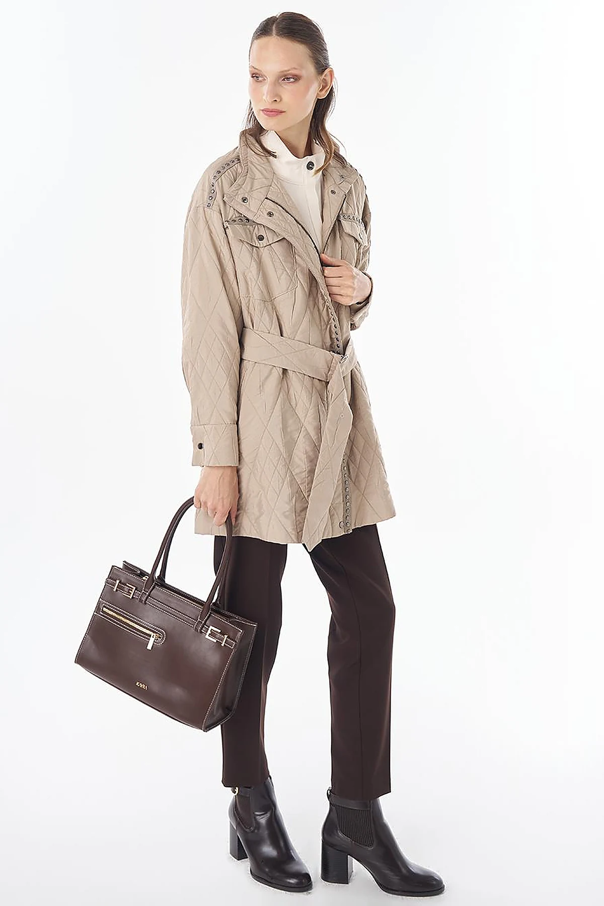 Croc-Embossed Quilted Jacket Mink