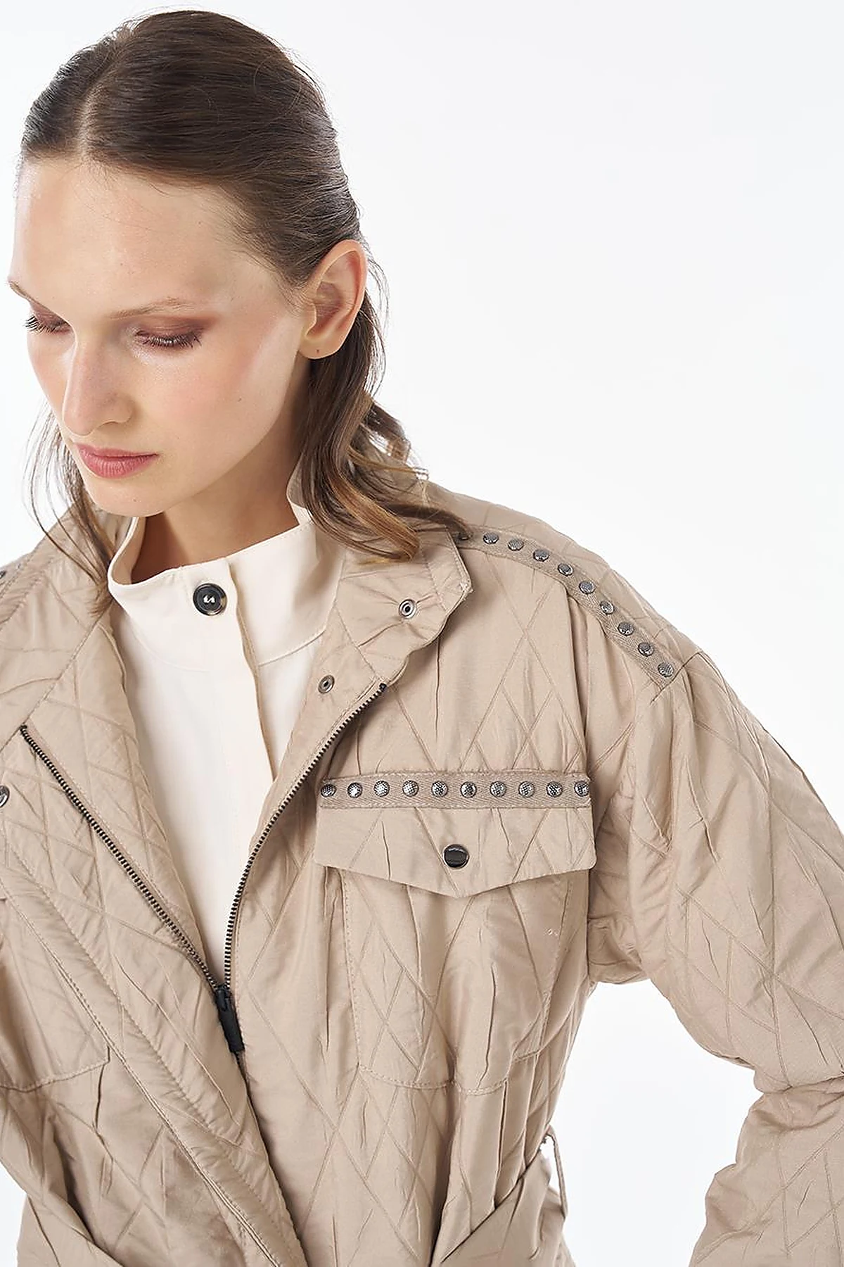 Croc-Embossed Quilted Jacket Mink