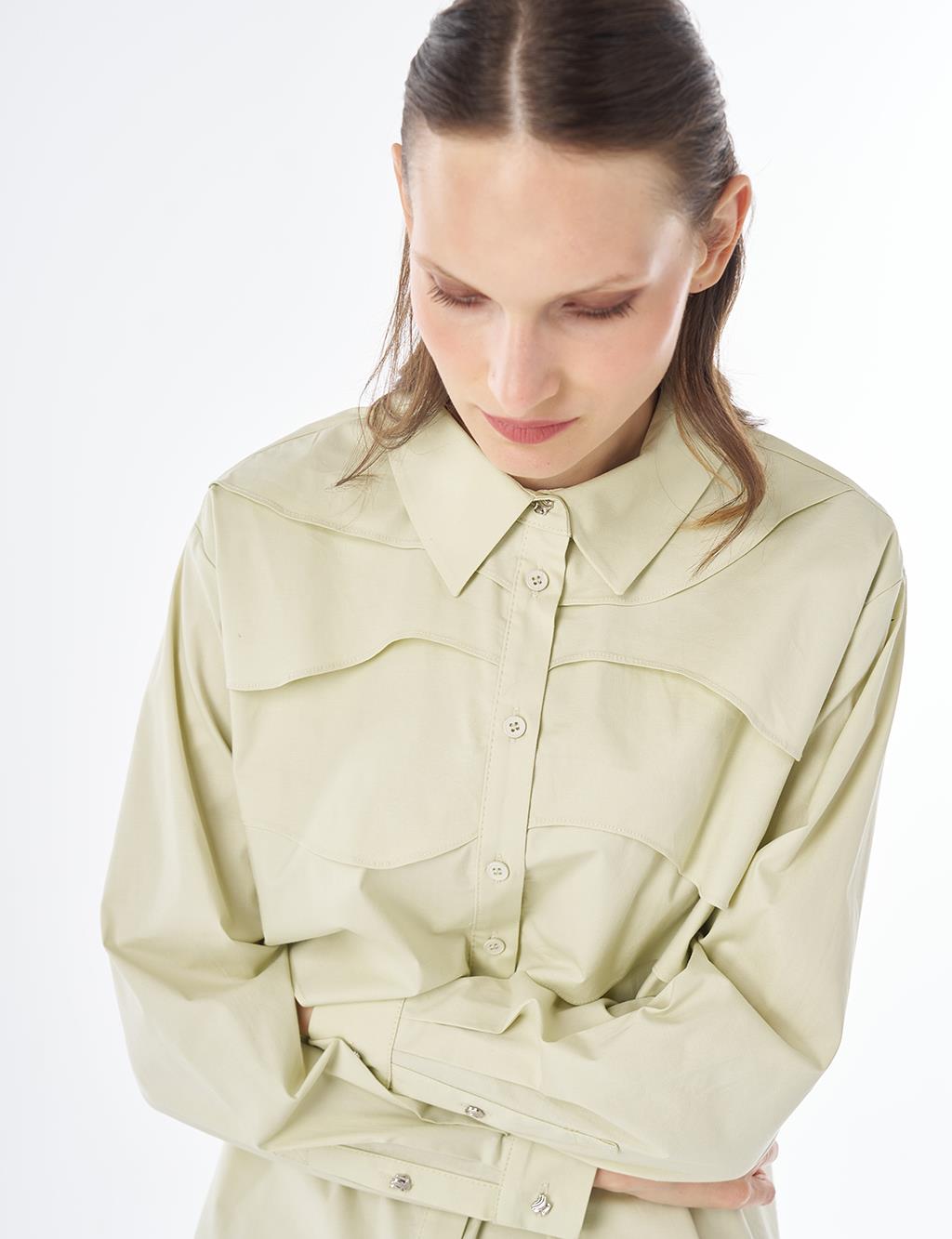 Layered Cotton Blouse Light Lime