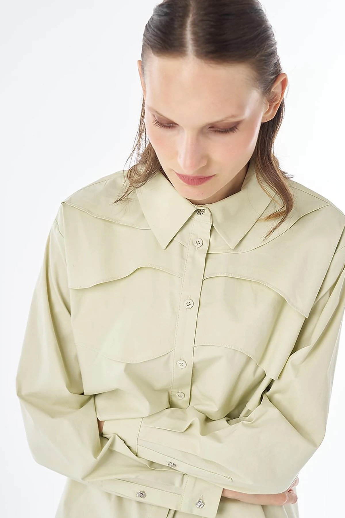 Layered Cotton Blouse Light Lime