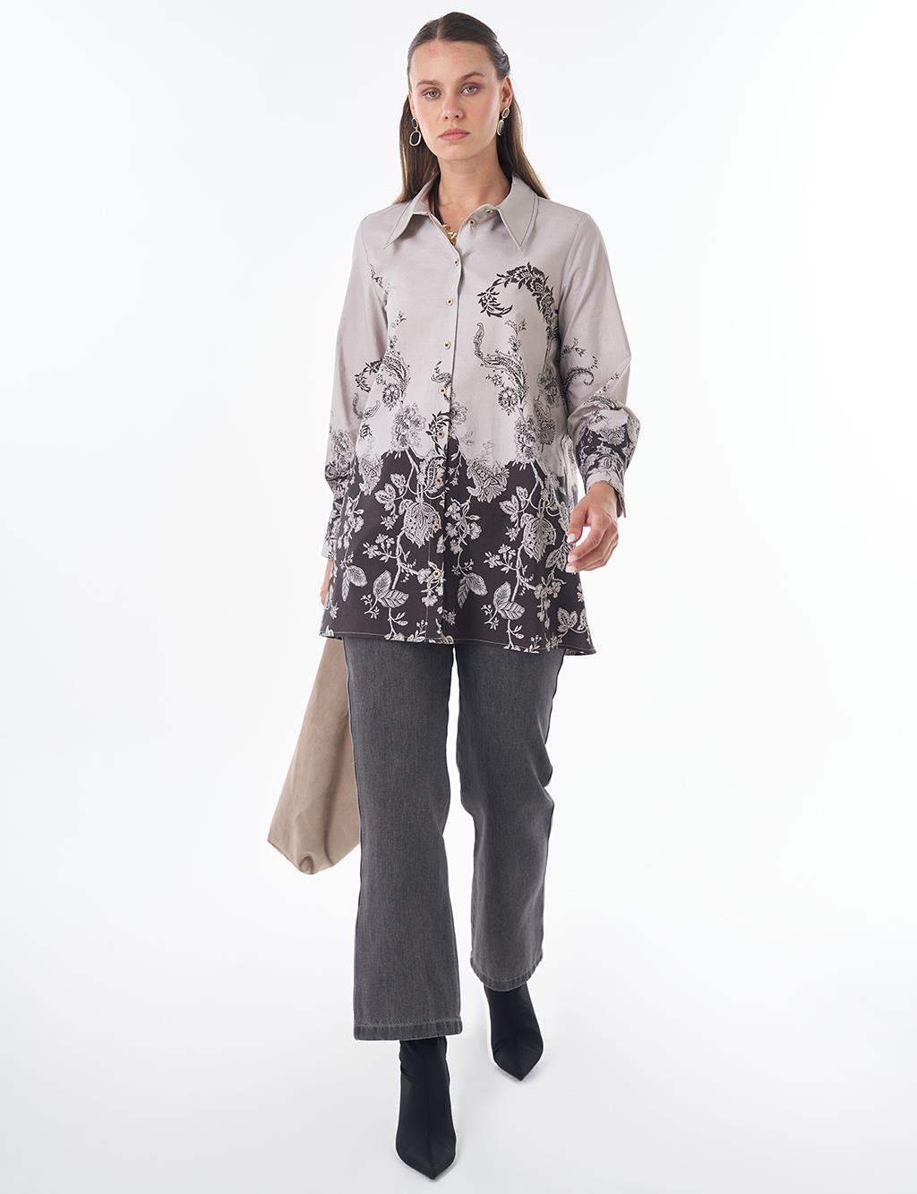 Floral Print Tunic Dark Brown