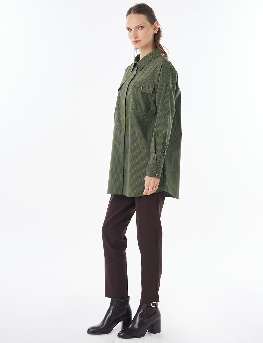 Stone Detail Cotton Tunic Forest Green