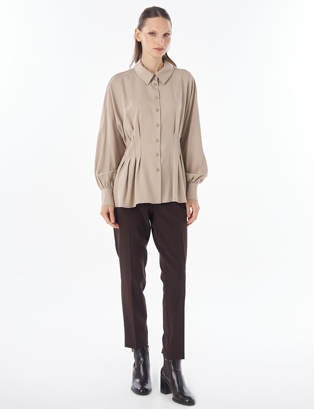 100% Lyocell Pleat Detail Tunic Mink