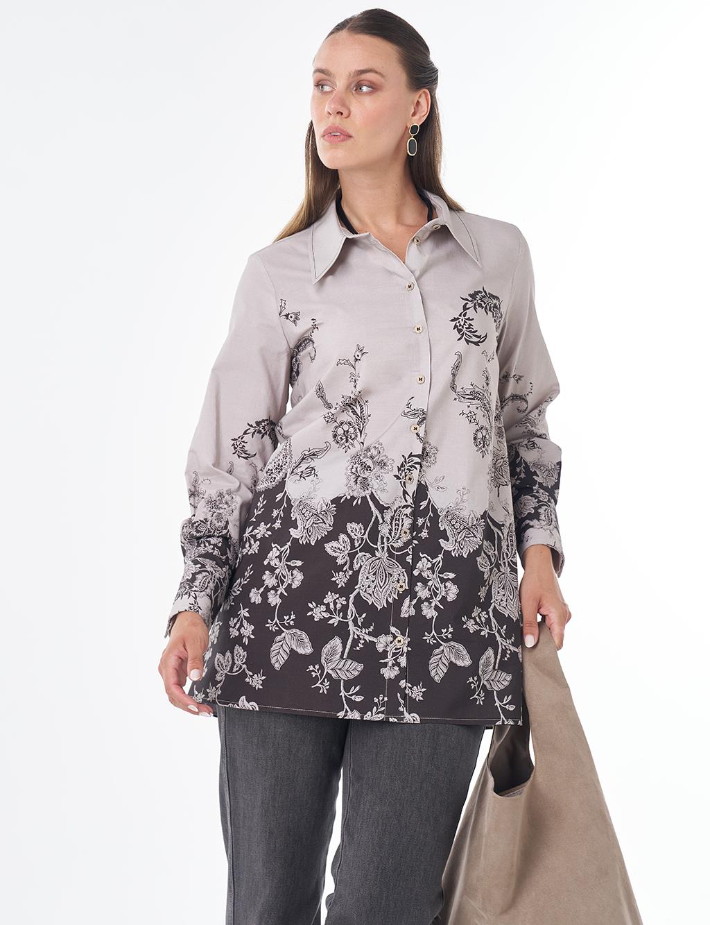 Floral Print Tunic Dark Brown