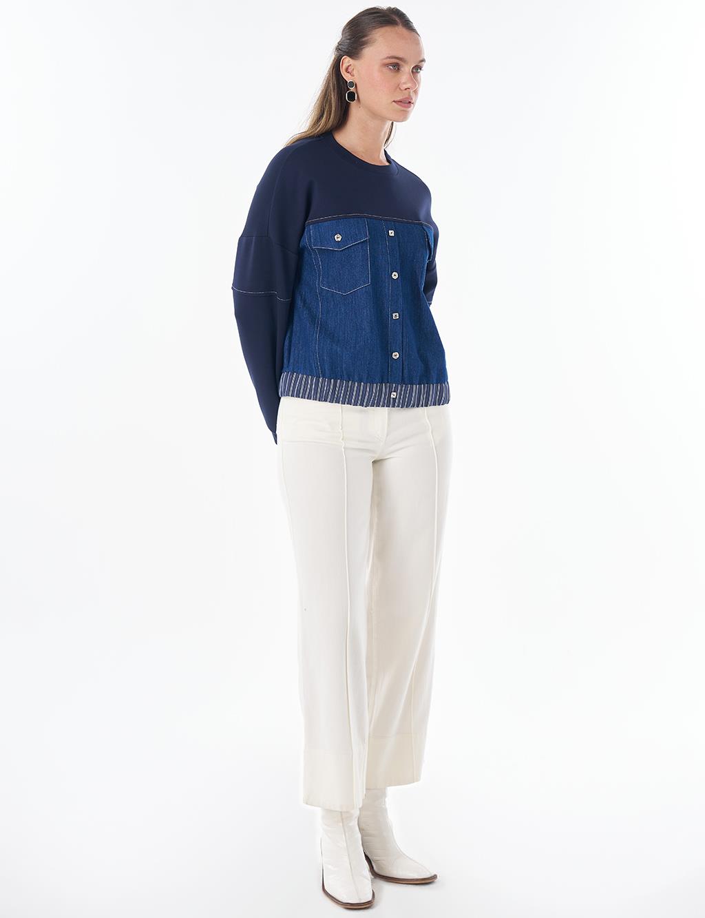 Denim Garnili Sweatshirt Koyu Lacivert 