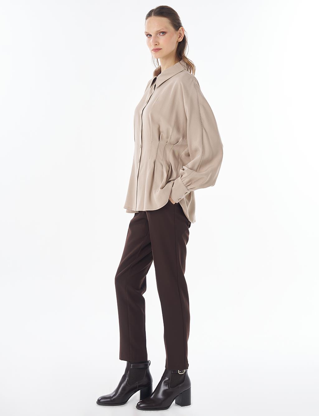100% Lyocell Pleat Detail Tunic Mink