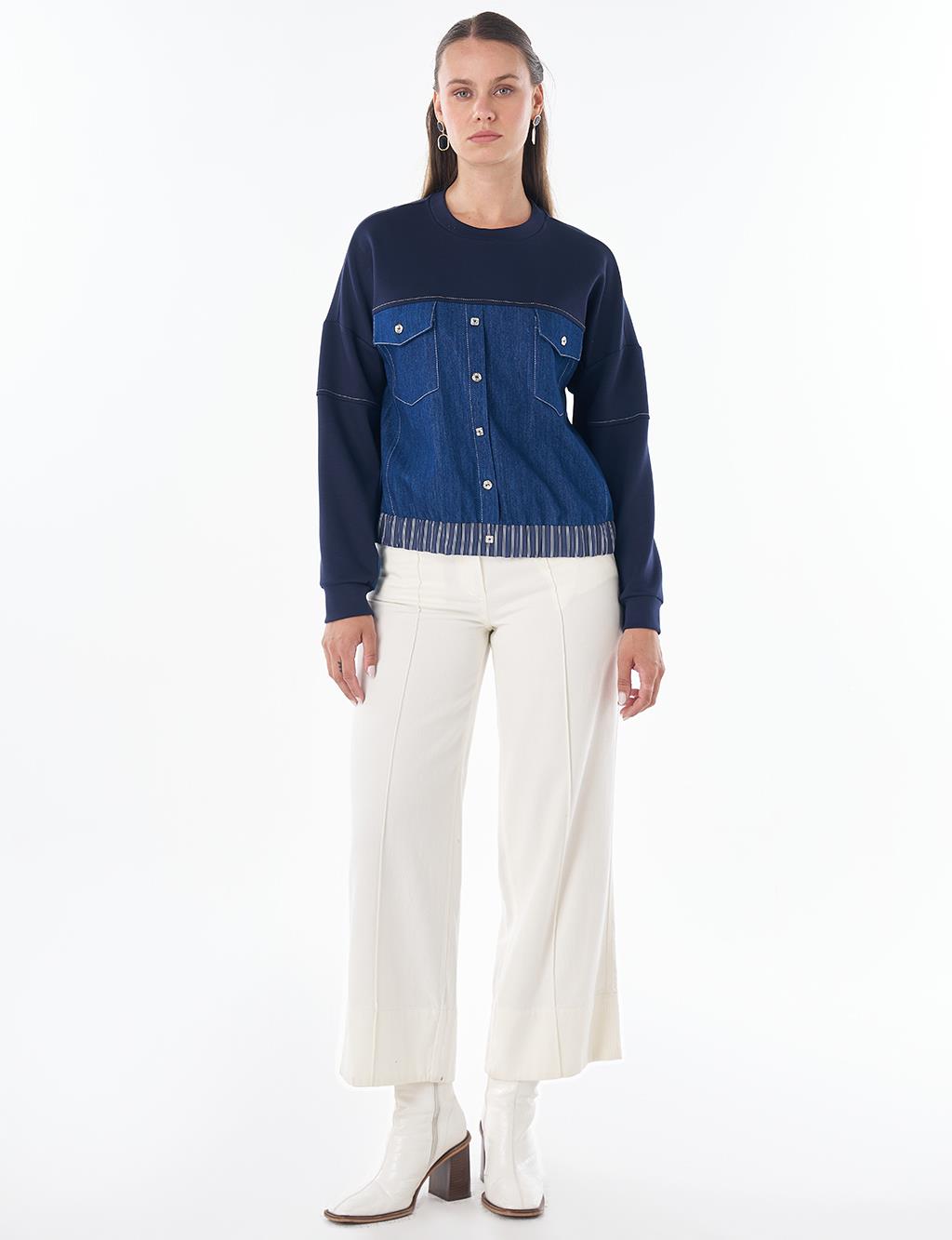 Denim Garnili Sweatshirt Koyu Lacivert 