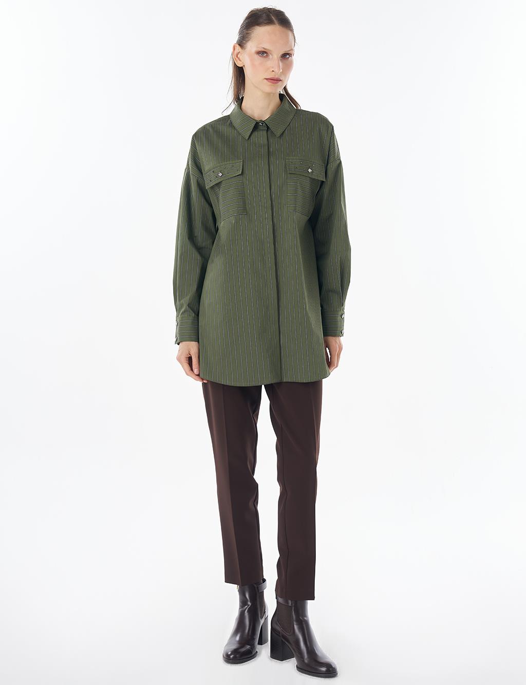 Stone Detail Cotton Tunic Forest Green