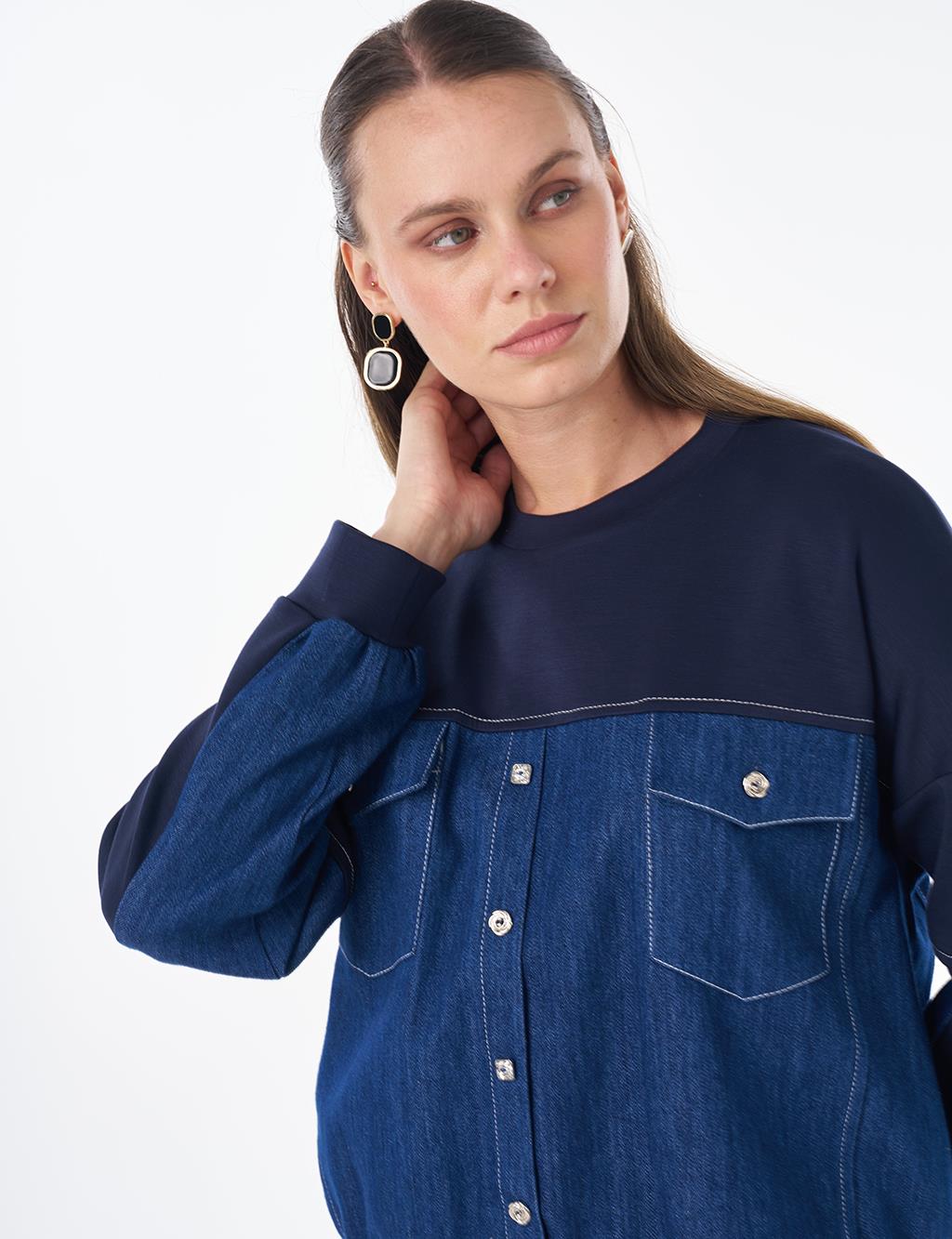 Denim Garnili Sweatshirt Koyu Lacivert 