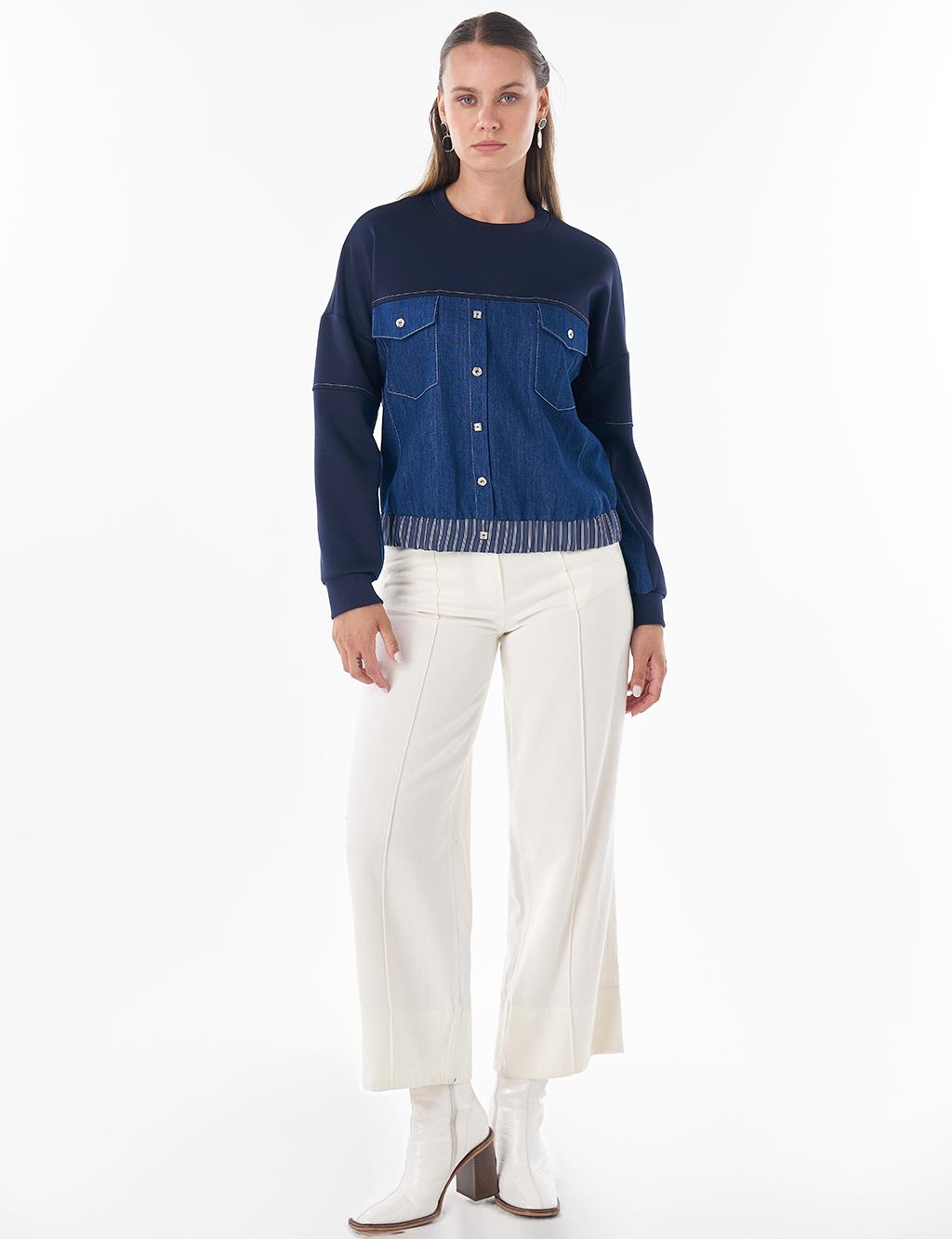 Denim Garnili Sweatshirt Koyu Lacivert 