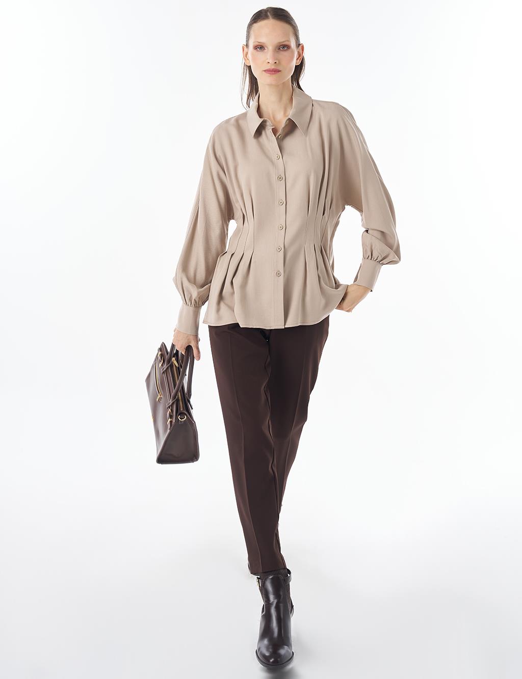 100% Lyocell Pleat Detail Tunic Mink