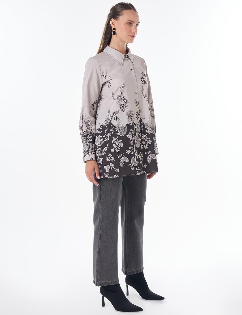 Floral Print Tunic Dark Brown