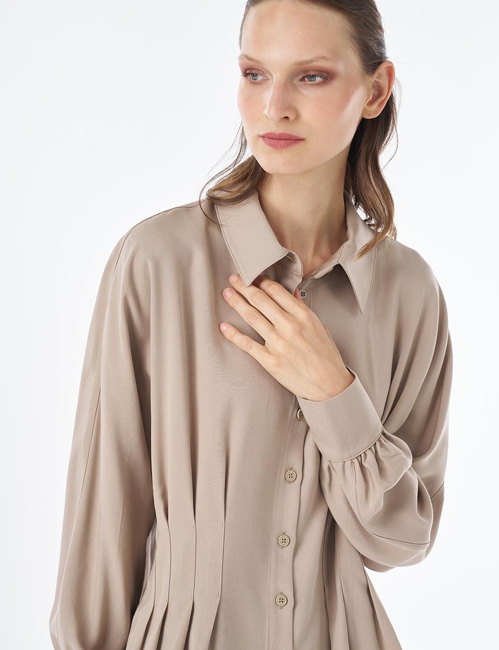100% Lyocell Pleat Detail Tunic Mink