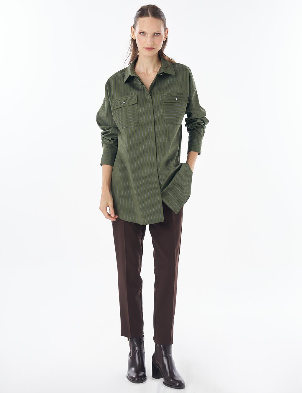 Stone Detail Cotton Tunic Forest Green