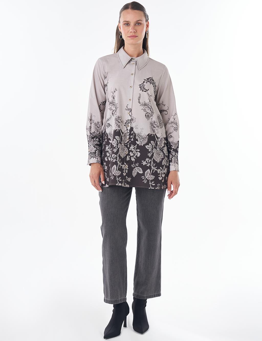 Floral Print Tunic Dark Brown