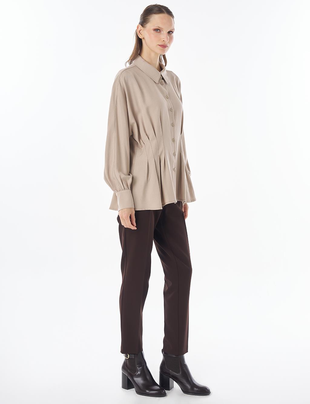 100% Lyocell Pleat Detail Tunic Mink
