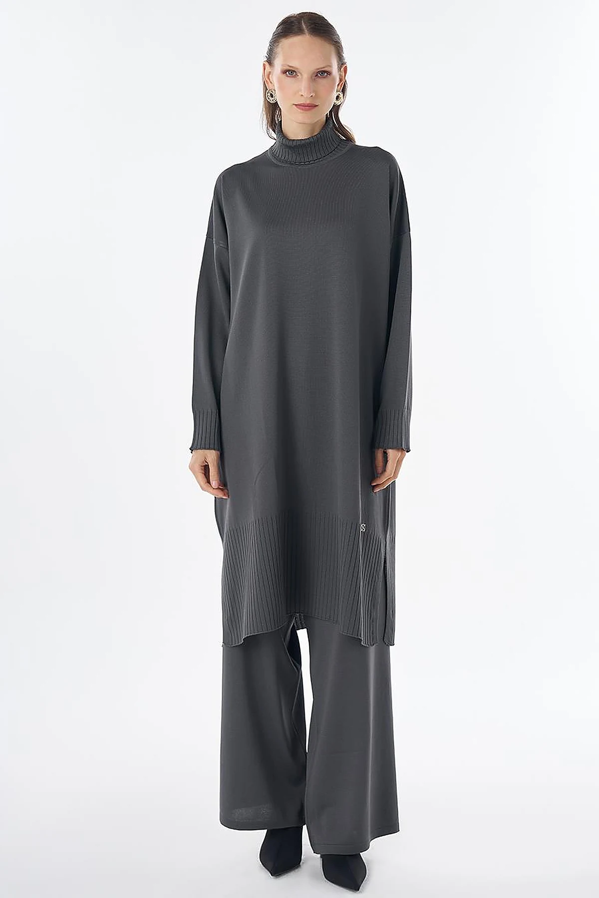 Turtleneck Knit Set Grey